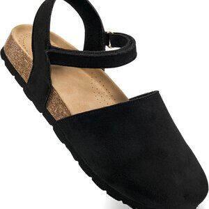 Womens Sandals Suede Cork Insole Arch Support Closed Toe Flats Summer Footwear